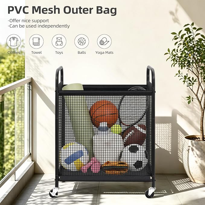 STORAGE MANIAC Rolling Laundry Hamper with Wheels 2-Section Laundry Sorter Rolling Laundrys Basket on Wheels with Removable Bag Clothes Hamper Laundrys Organizer Cart Bathroom Bedroom 100L Beige - Image 7