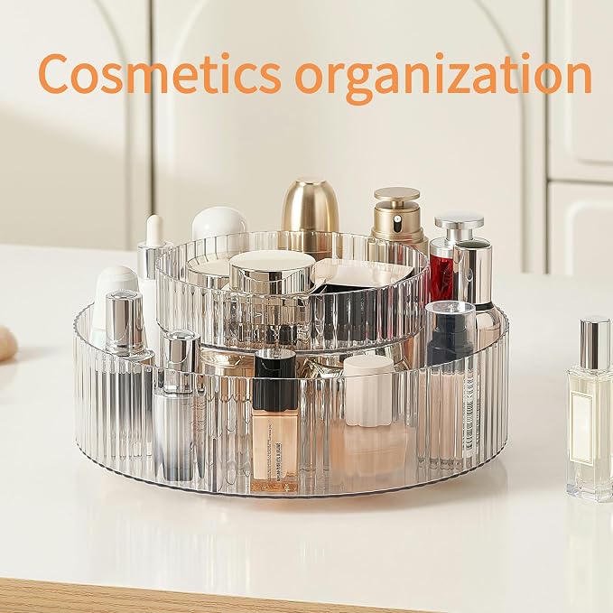 vacane Plastic Lazy Susan Organizer,2 Tier Rotating Storage Turntable for Cabinet Clear Spice Rack,Makeup Spinning Organizer,Countertop Organizer for Kitchen,Pantry,Bathroom,Office - Image 2