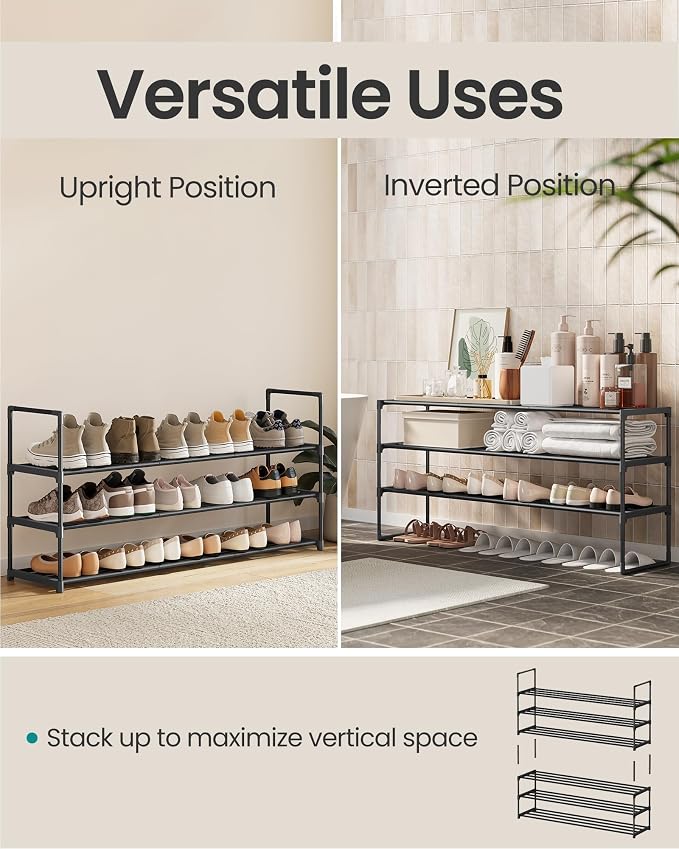 SONGMICS Shoe Rack, 3-Tier Shoe Organizer, Metal Storage Shelf | for Entryway, Upright or Upside Down, for 20-24 Pairs, Stackable, 11.8 x 46.1 x 21.7 Inches, Black ULSA033B01 - Image 4