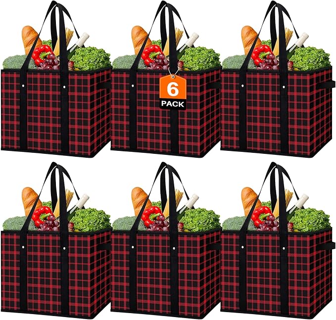 Reusable Grocery Bags 6 Pack, Foldable & Water Resistant Shopping Bags by WiseLife