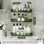 YCIA&DONE Corner Bathroom Counter Organizer, Makeup Organizer for Vanity, Skincare Cosmetic Perfume Tray, Corner Countertop Shelf Rack Storage for Bathroom Kitchen 3 Tiers (Vintage Green) - Image 6
