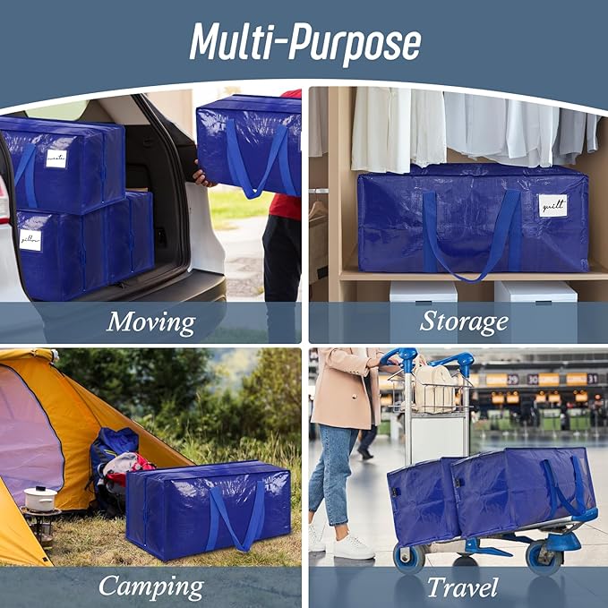 12 Pack Extra Heavy Duty Large Moving Bags with Strong Zipper, Blue | Comfortable Handles, Sturdy & Durable Clothes Storage Bags Totes Bins, Blue Packing Moving Boxes for College Supplies - Image 7