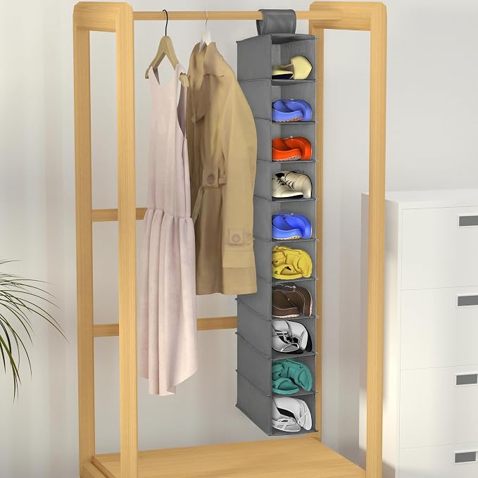 Libeder 10-Shelf Hanging Closet Shoe Organizers and Storage, Grey - Image 2
