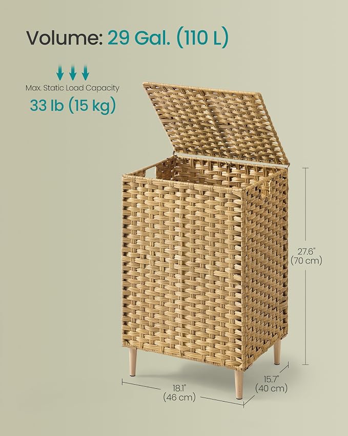 SONGMICS 2-Section Laundry Hamper with Lid, PE Rattan, 29 Gallons (110 L) - Image 7