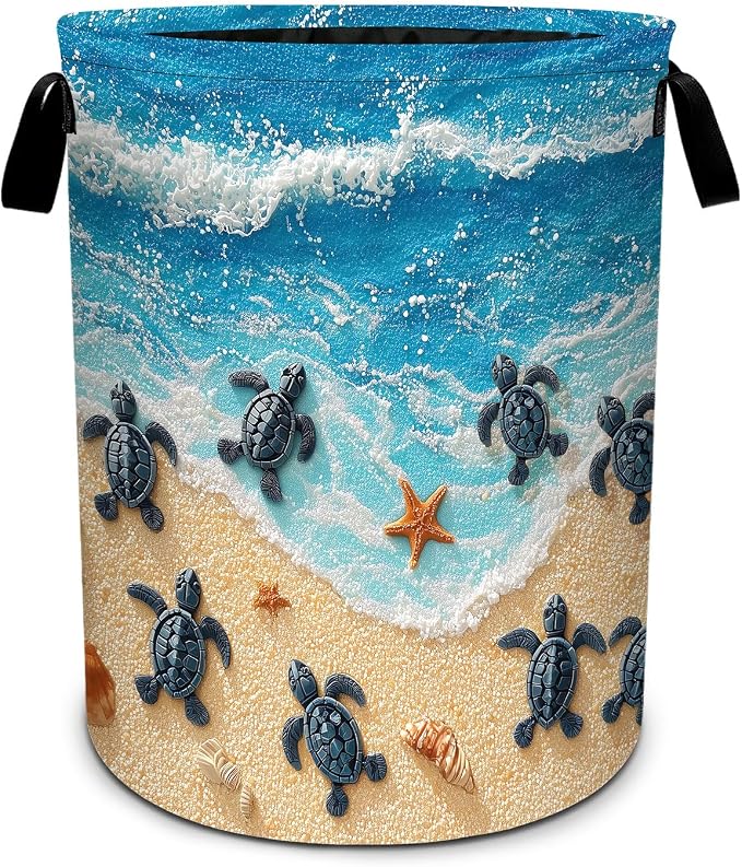 Sea turtles Waves Laundry Basket Foldable Laundry Hamper With Handles Clothes Storage Bucket Organizer Laundry Bag For Bedroom Bathroom Laundry Storage 19.6 x 15.7 by WtallasiSei