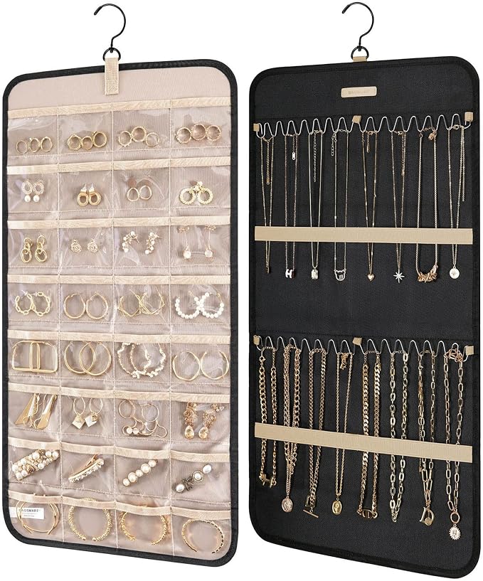BAGSMART Hanging Jewelry Organizer Necklace/Earring/Ring 2-Sided M Black by BAGSMART