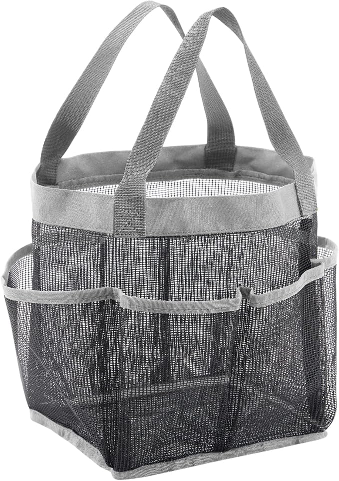 Lifewit Mesh Shower Caddy Portable for College Dorm Room Essentials with 7 Pockets, Freestanding Hanging Organizer Basket, Quick Dry Tote Bag for Camping, Bathroom, Beach, Travel, 1 Pack, Grey by Lifewit