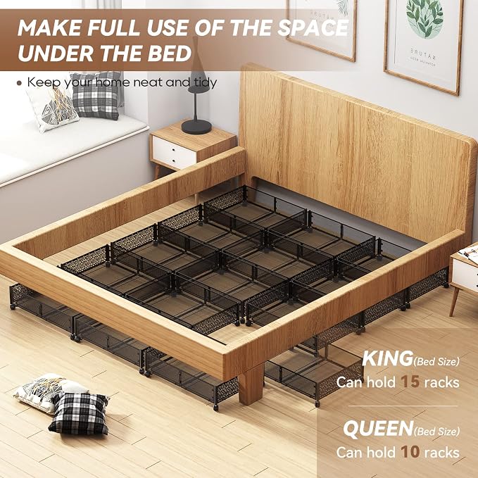 PHINOX Under Bed Stroage Container with wheels,Patterned,Metal,2 Pack,Black | Tool-free assembly, glide smoothly, easy reach, foldable, maxmazie low-profile beds, dorm, keep seasonal clothes, shoes fresh - Image 6