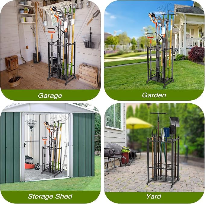 Garden Tool Organizer, Garage Tool Organizer & Garage Organization, Heavy Duty Steel Tool Storage Rack Holds 35 Rakes, Brooms Tools, Broom Holder and Mop Holder, Shed Organizer for Home Organization - Image 5