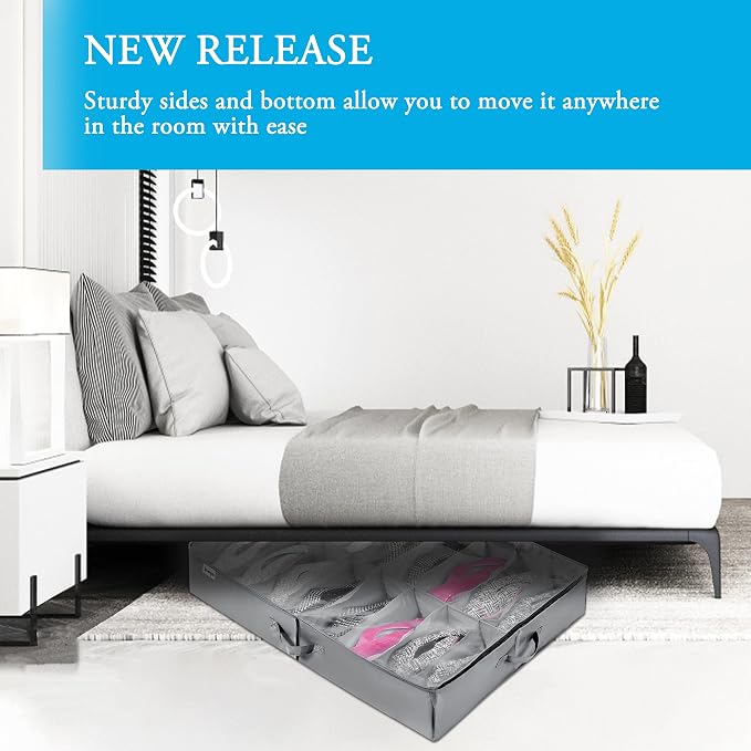 INAYA 2 Pack Under Bed Shoe Storage w/Hard Base, No Sagging, Holds 32 Pairs - Image 7