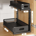 2 Pack 17.3IN-Depth Under Sink Organizer with Smooth Cylindrical Rail,2-Tier Pull Out Multi-Purpose Cabinet Storage for Bathroom&Kitchen,Height Adjustable,Rust-Resistant Coating-Black - Image 2