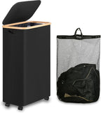 IEGrow Laundry Hamper with Wheels, 75L Laundry Basket with Bag,Black by iEGrow