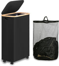 Laundry Hamper with Wheels,74L Laundry Basket with lid Rolling Clothes Basket Foldable Dirty Clothes Hamper on wheels with Bamboo Frame and Bag for Bedroom, Dorm, Laundry Room,Black(20 Gal) by iEGrow