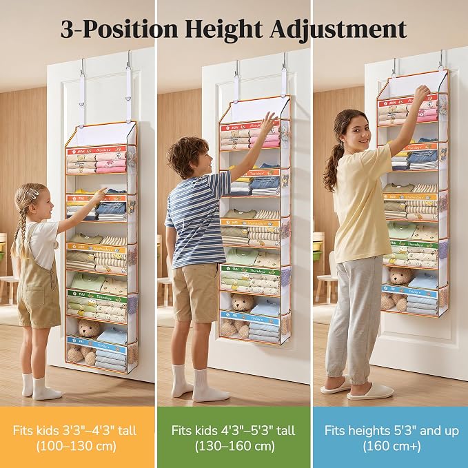 5 Tiers Adjustable Weekly Over Door Organizer with 10 Mesh Side Pockets, 44 lbs Weight Capacity Hanging Storage Organizer with Clear Window Kids Toys, Shoes, Diapers, Colorful - Image 4