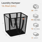 STORAGE MANIAC Collapsible Laundry Basket, 16.9 Gal. Large Pop-up Laundry Hamper with Long Carry Handles, Space-Saving Foldable Clothes Hamper with Bottom Elastic Band, Travel Laundry Bags, Mesh Black - Image 3
