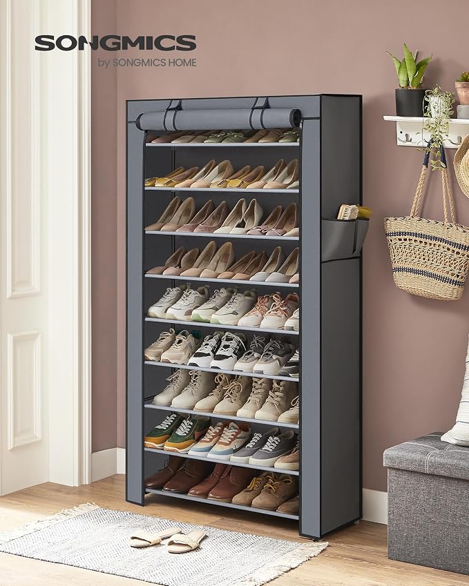 SONGMICS 10-Tier Shoe Rack with Cover, Shoe Storage Cabinet for 40-50 Pairs - Image 4