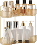 YCIA&DONE Corner Bathroom Counter Organizer, Makeup Organizer for Vanity, Skincare Cosmetic Perfume Tray, Corner Countertop Shelf Rack Storage for Bathroom Kitchen 2 Tiers (Amber Gold) by YCIADONE