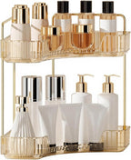 YCIA&DONE Corner Bathroom Counter Organizer, Makeup Organizer for Vanity, Skincare Cosmetic Perfume Tray, Corner Countertop Shelf Rack Storage for Bathroom Kitchen 2 Tiers (Amber Gold) by YCIADONE