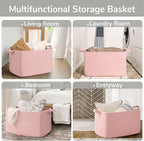 Goodpick Large Woven Rope Blanket Basket, Rectangle, Pink, 75L - Image 4