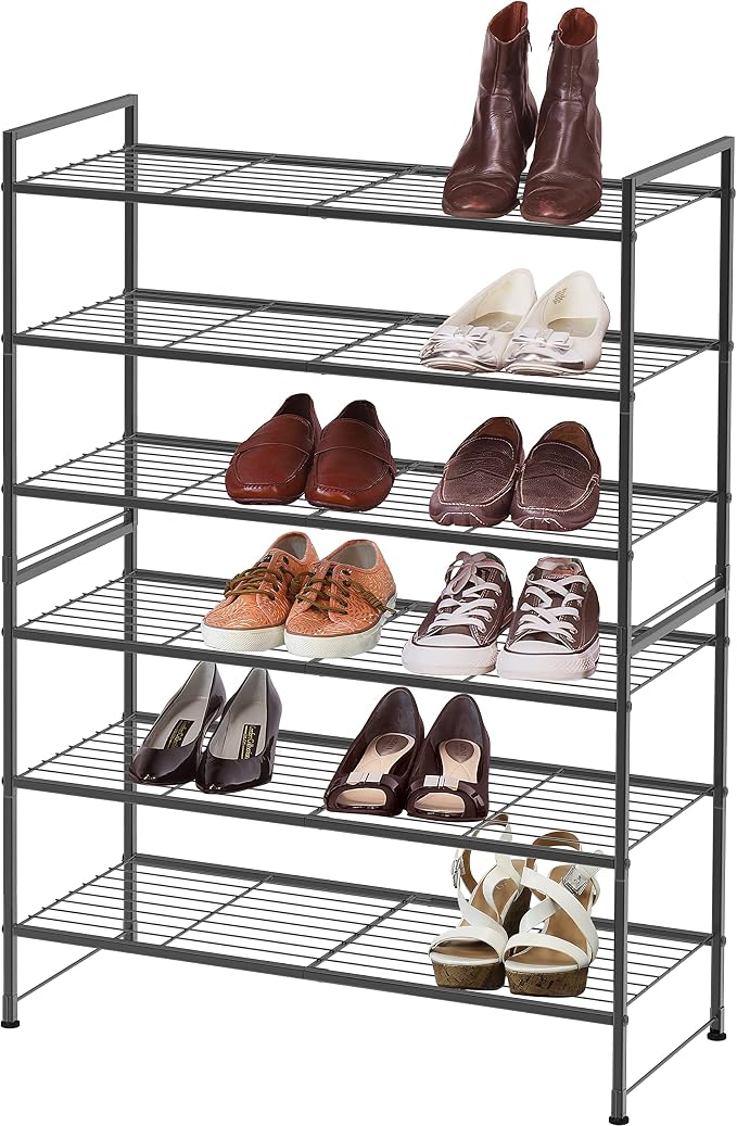Simple Houseware 3-Tier Stackable Wired Grid Shoe Rack, Black - Image 3
