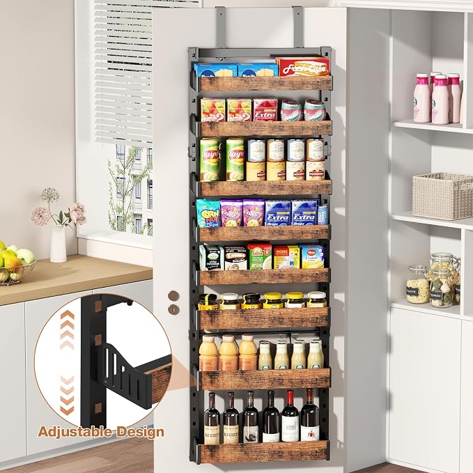 8-Tier Over The Door Pantry Organizer, Heavy-Duty Metal Wall Mount or Hanging Spice Rack, behind the door storage Shelves with Adjustable Basket, Back of Door Organizer for Kitchen Cabinet and Closet - Image 6