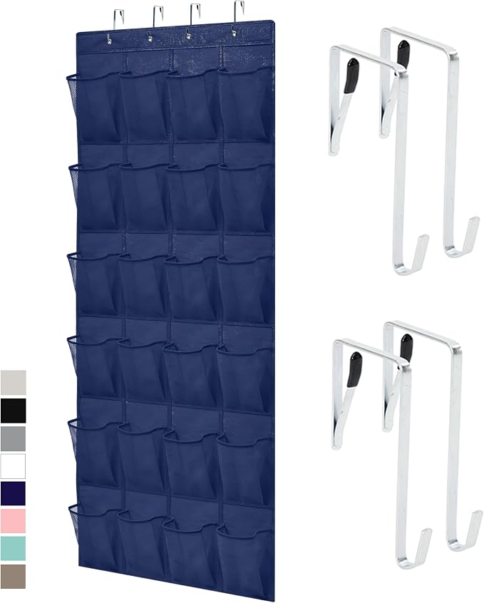 GORILLA GRIP Over the Door Shoe Organizer, 24 Large Pockets, Navy | Breathable Mesh Pocket, Space Saving Hanging Storage Holder, Closet Rack Hanger for Shoes, Pantry and Bathroom Accessories by Unknown