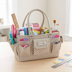 Everything Mary Deluxe Store & Tote Organizer – Tan Dot Craft Tote with Handle – Art Supply Caddy for Sewing, Scrapbooking, DIY Projects & Creative Tool Storage - Image 7