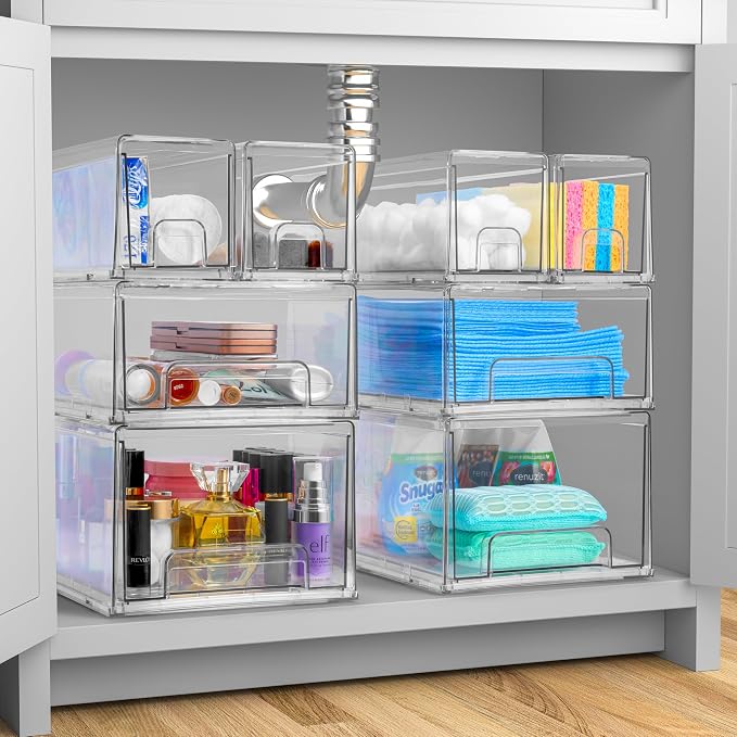 Sorbus Clear Stackable Storage Drawers with Pull-Out Bins (Medium, 6 Pack) - Image 2