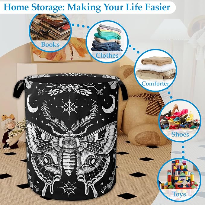 Butterfly Moon Laundry Basket Collapsible Laundry Hamper with Handle, Oxford Clothes Storage Bin for Bathroom Bedroom Room Décor 16" X 20.8" - Image 5