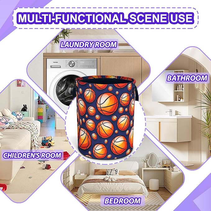 Basketball Laundry Basket Foldable Oxford Cloth Hamper 18.9 x 16.5 Inch - Image 4