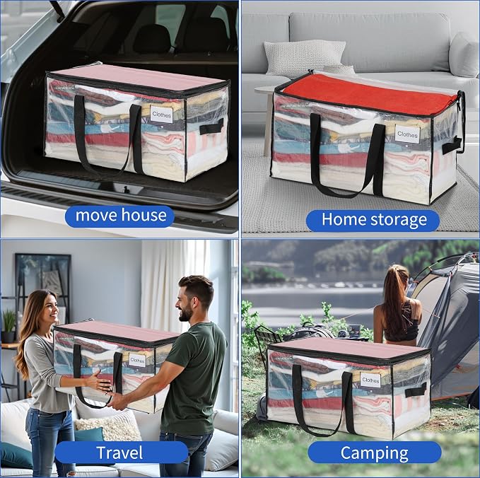 BAGAIL Heavy Duty Moving Bags with Strong Handle, Extra Large Moving Boxes, Storage Tote for Clothes, College Moving Supplies(Clear, 8 Pack) - Image 7