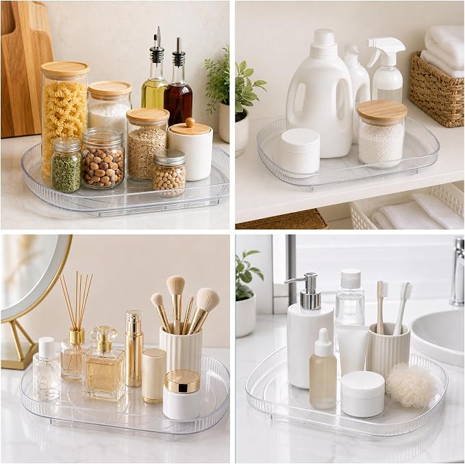 Lazy Susan Turntable for Refrigerator, Square Turntable Organizer for Fridge Cabinet, Pantry, Countertop (15.3" x 11.1" Rectangle 2 Pack - Clear) - Image 6