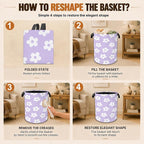 Floral Laundry Basket with Handles,Purple Foldable Oxford Clothes Hamper with Groovy Flowers, Portable Dirty Clothes Storage Bucket for Laundry Room Bedroom Bathroom Dorm Decor,20.8x16 Inch - Image 6