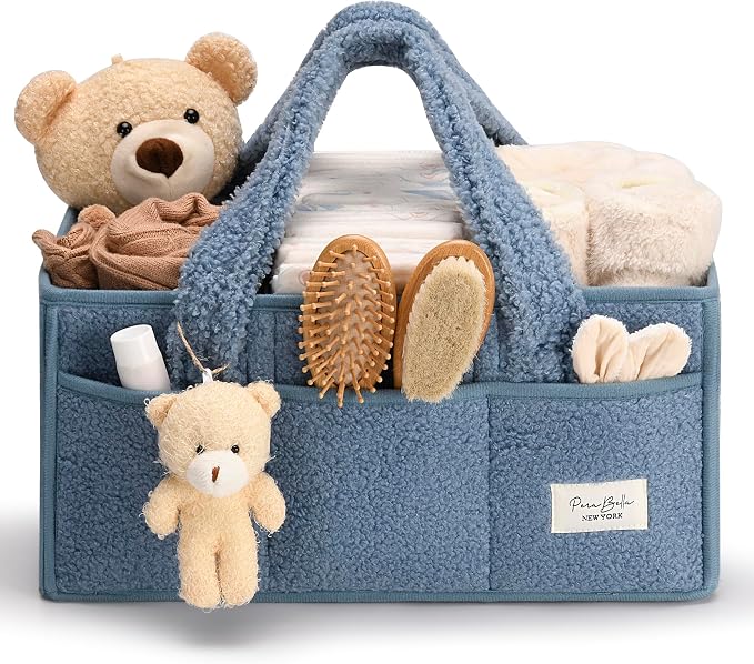 PeraBella Baby Diaper Caddy Organizer with Handle, Boy & Girl Shower Gift Basket, Portable Diaper Storage Basket Bin for Wipes, Newborn Baby Essentials Registry Search Must Haves, Car Caddy Organizer by PeraBella