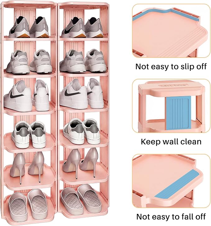 Kitstorack 10-Tier Vertical Plastic Shoe Rack, Freestanding Stackable Shoe Storage Organizer Cubes Shoe Shelf Tower or Small Closets and Tight Spaces, Pink - Image 8