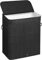 SONGMICS Laundry Hamper with Lid, Bamboo Laundry Basket, Removable Machine Washable Laundry Basket, with Handles, 26.4-Gallons, for Laundry Room, Bedroom, Bathroom, Ink Black ULCB63H by Unknown