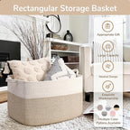 Goodpick 85L Large Woven Rope Blanket Basket, White & Light Brown - Image 7