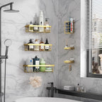 Veken Adhesive Shower Caddy 6-Pack,Gifts for Women Mom,Heavy Weight Bearing,Large Wall Mounted Bathroom Shelves Rack,Organizer Storage Accessories with Soap Dish&Toothbrush Holder,Bright Gold - Image 4