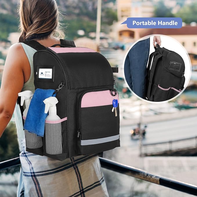 LoDrid Cleaning Backpack with Thickened Adjustable Shoulder Straps, Pink - Image 5