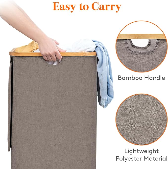 Lifewit 105L Large Laundry Basket with Lid, Removable Bags, Brown - Image 6