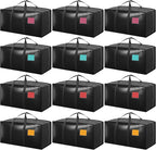 12 Pack Moving Bags with Full-Open Side Zipper, Extra Large 93L Heavy Duty Waterproof Foldable Storage Totes for College Dorm, Moving & Home Organization Black by RMOHRO
