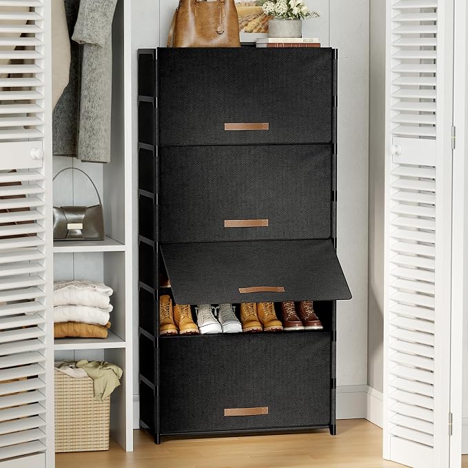 9 Tier Shoe Cabinet with Door, 36-Pair Storage, Black | Max Capacity for Large Families, Door Prevents Dust & Pet Damage, Holds All Shoe Types, Easy Connector Assembly - Image 2