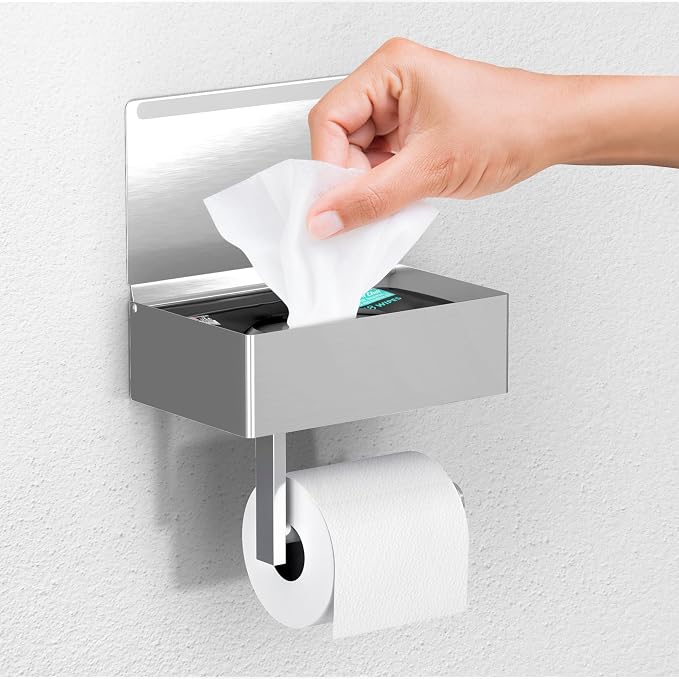 Day Moon™ - Toilet Paper Holder with Shelf - Modern Roll Holder for Bathroom - 1 Pack - Wall Mount - with Storage, Brushed Nickel by DayMoonDesigns