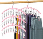 Legging Organizer for Closet, Metal Yoga Pants Hangers 4 Pack w/10 Clips Holds 40 Leggings, Space Saving Hanging Closet Organizer w/Rubber Coated Closet Organizers and Storage, Pink by Volnamal