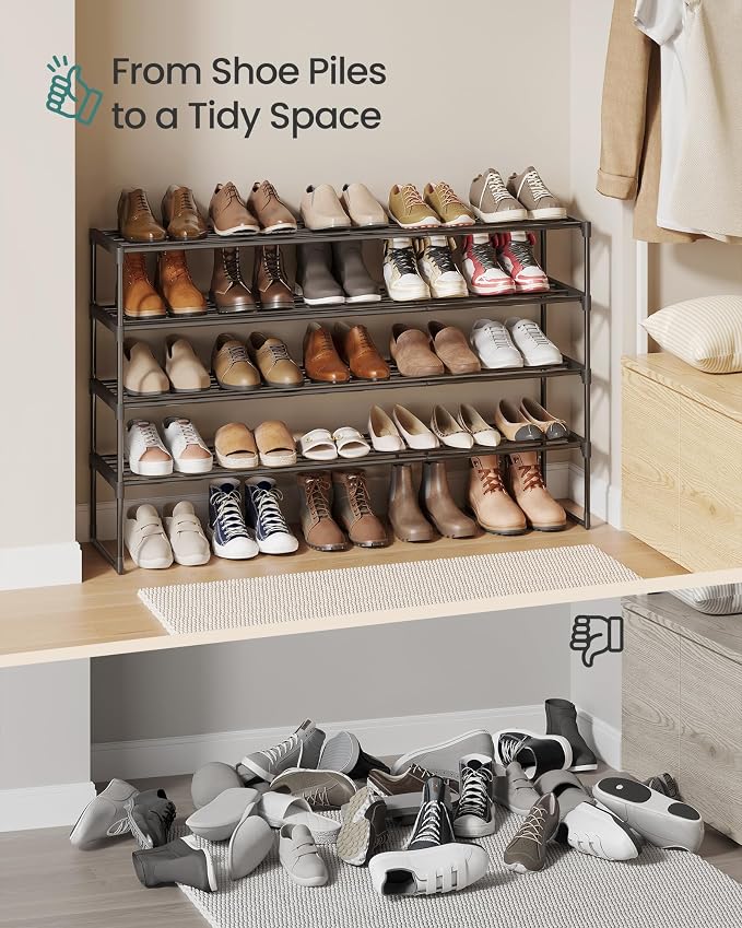 SONGMICS Shoe Rack, 4-Tier Shoe Organizer, Metal Storage Shelf | for Entryway, Upright or Upside Down, for 25-30 Pairs, Stackable, 11.8 x 46.1 x 28.4 Inches, Black ULSA034B01 - Image 9