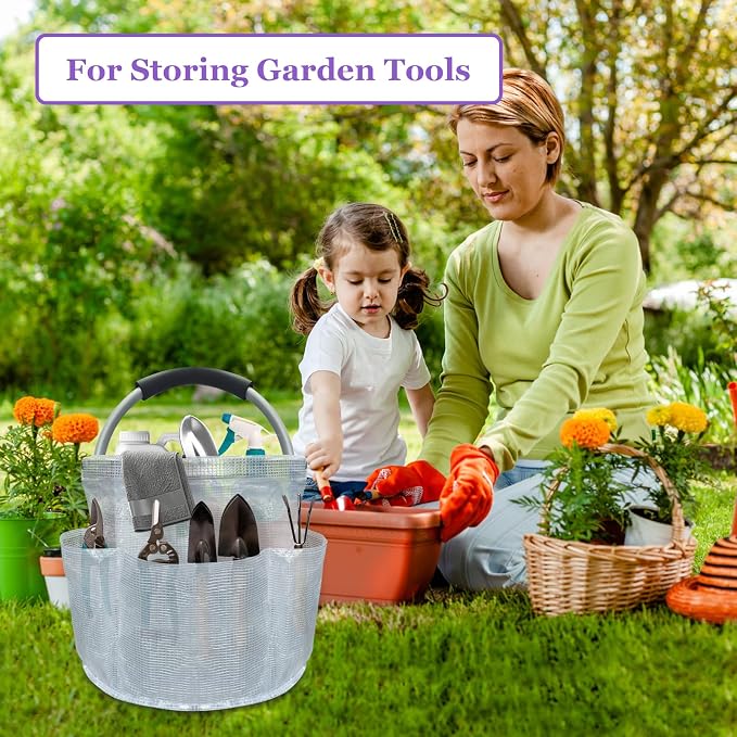 17L Portable Shower Caddy with Handle, Foldable Cleaning Supply Caddy in PVC Resin, Picnic Basket with 6 Side Pockets, Multifunctional Storage Basket for Bathroom, Picnics, Transparent - Image 5