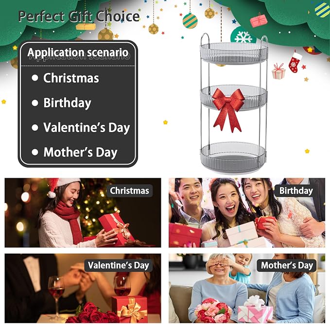 shuang qing Rotating Makeup Organizer for Vanity, Large Capacity Skincare Perfume Storage, Bathroom Counter Organizer, 360 Spinning Cosmetic Dresser Countertop Organizers (Gray, 3 Tier) - Image 6