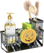 Cisily Kitchen Sink Caddy Organzier with High Brush Holder, Sponge Holder for Sink, 304 Rustproof Stainless, Kitchen Countertop Soap Dispenser Organizer (Black With Smiley Face Holder, 9.25″) - Image 7