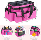 Cleaning Caddy Bag,Large Cleaning Supplies Organizer with Handle for Housekeepers,Rose Red - Image 4