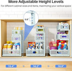 Under Sink Organizer, 3-Tier Thickened Metal Pull out Cabinet Organizer Shelf, Height Adjustable Slide out Storage Drawer Rack for Kitchen Bathroom Pantry Laundry Home, 2-Pack, LightBlue - Image 8